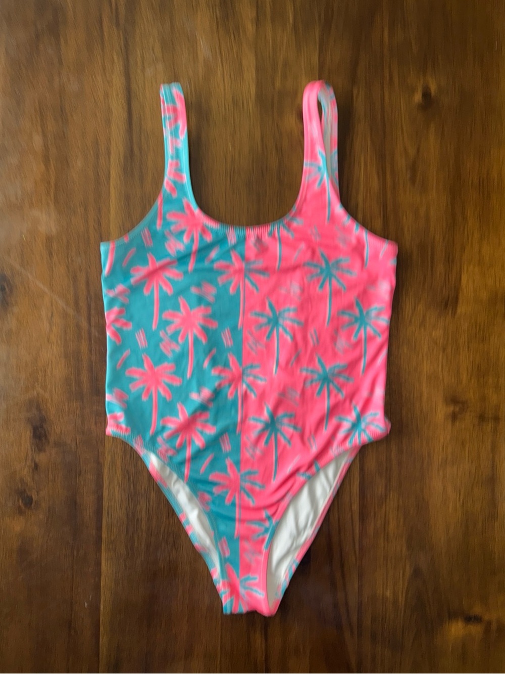 Chubbies womens one piece swim bathing suit pink turquoise M Retro High Cut